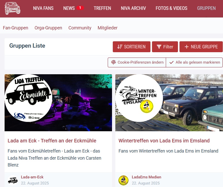 Fan-Gruppen und Orga-Gruppen auf Niva Fans